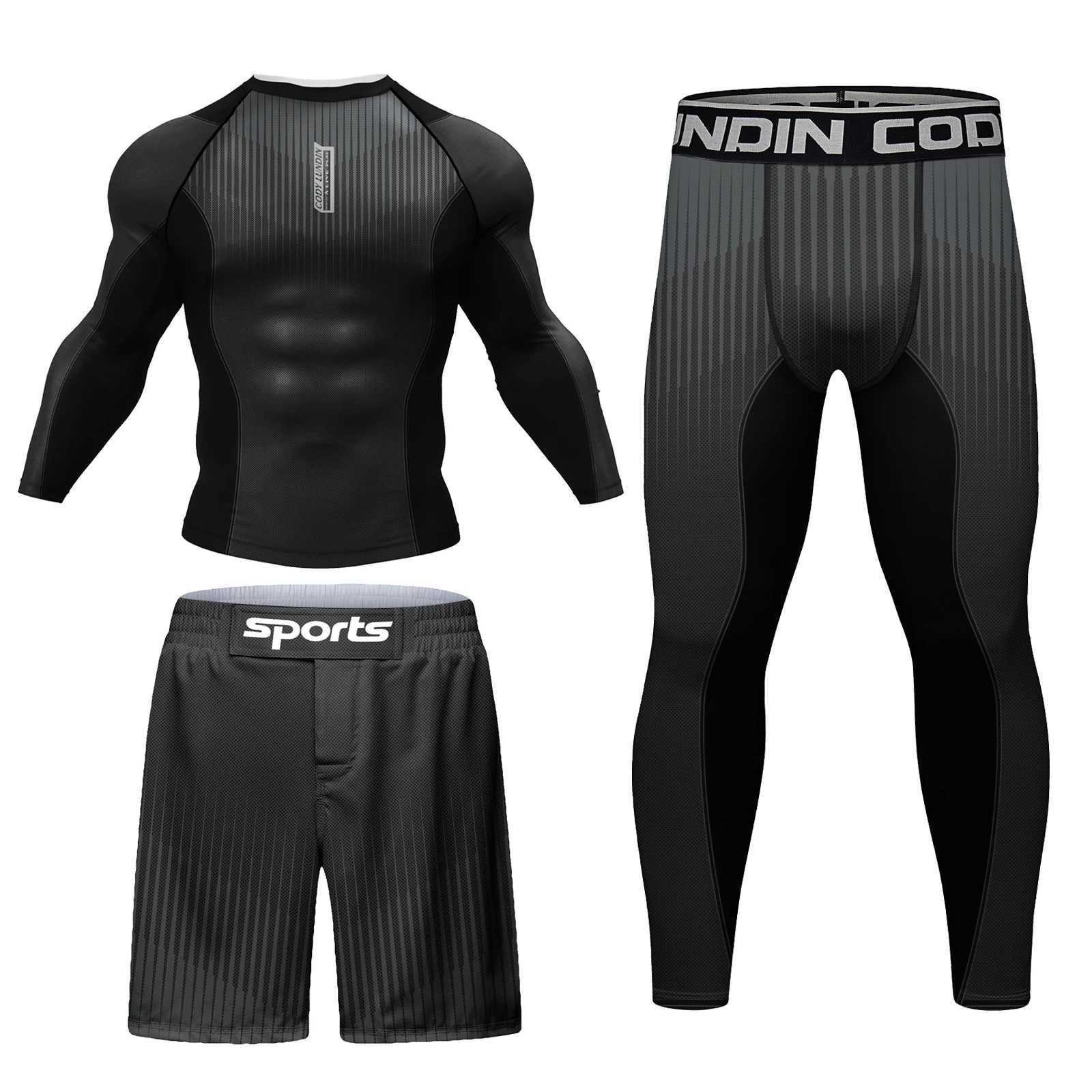 4 pieces Men Rash Guard Set High Quality Compression BJJ Uniform MMA Clothes for Men Sports Kit Fitness Wear Sportswear X250129