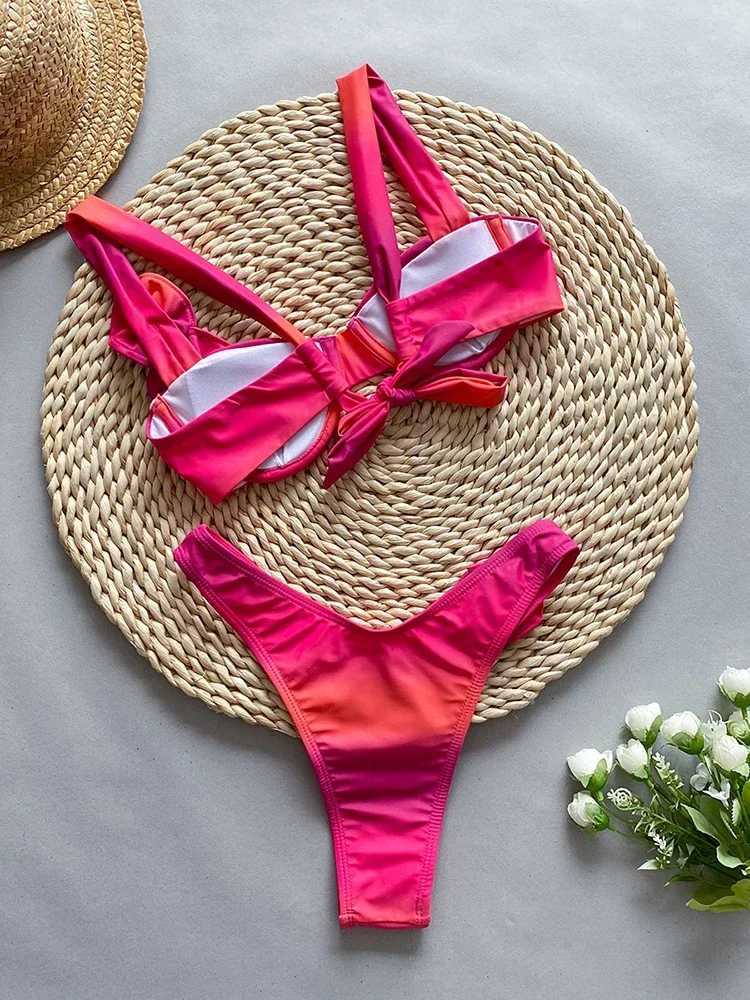 OIINAA Bathing Suit Women Sexy 3D Floral Bikini Suit Pearl Swimwear Two-piece Tie Dye Swimsuit 2024 Thong Split Beachwear SummerXJ250120