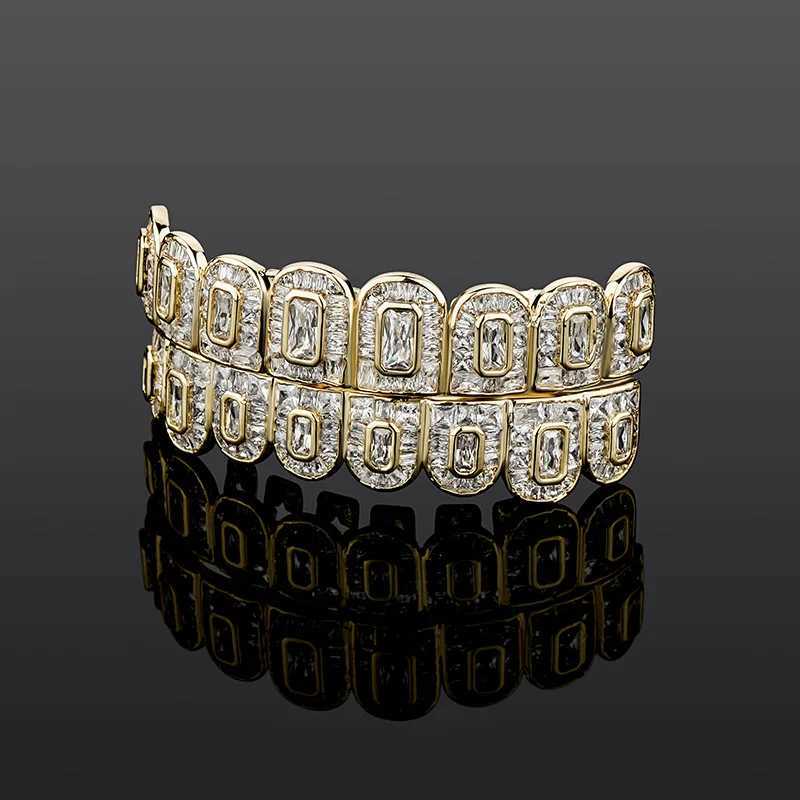 RACHELZ Sugar Cubic Zircon 8/8 Teeth Grillz Hip Hop Iced Out CZ Stone Dental Grills For Men Women Tooth Caps Decor JewelryXJ250114