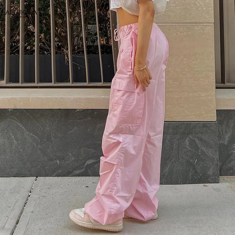 Y2K Clothing Oversized Plus Size Low Waist Parachute Loose Baggy Sweatpants Trousers Women Jogger Cargo Pants Streetwear Outfits 250122