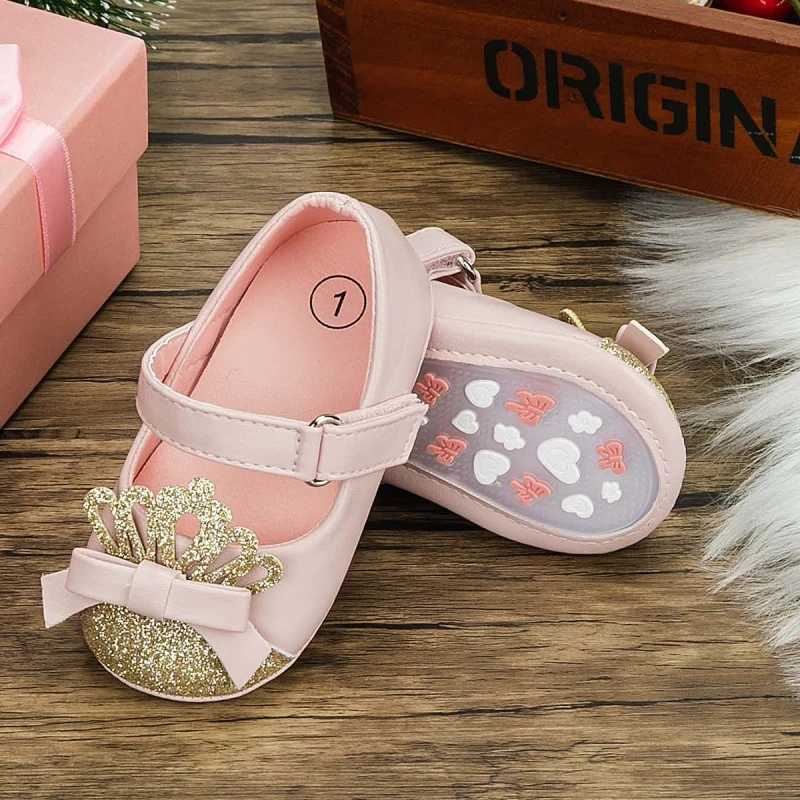 0-18M Newborn Baby Girls Shoes Infant Toddler Sequined Crown Bling Princess Non-slip Rubber Bottom Soft Sole Flat Firstwalkers X250129