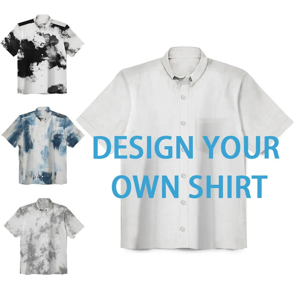 Customized Printed Men Short Sleeve Shirt n Your Own Tie Dye Pattern Simple y Button Up Tops Bamboo Cotton 250110