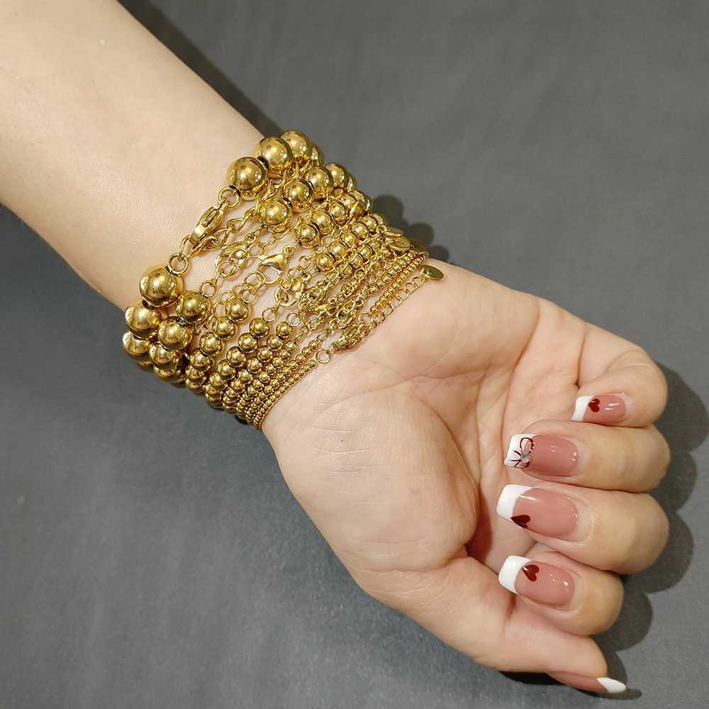 1 Pcs Quality Metal Jewelry Unisex Stainless Steel Round Beads Chain Waterproof Accessories Bracelet Daily Life Leisure Gifts X250129