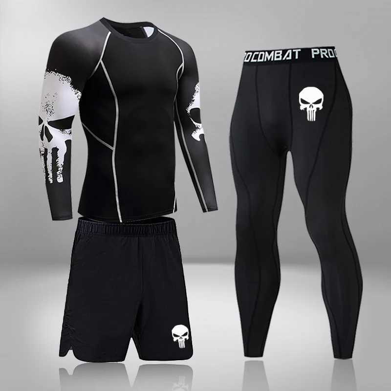 Mens quick drying sportswear compression clothing fitness training kit hot underwear mens running sportswear MMA Rashgard X250129