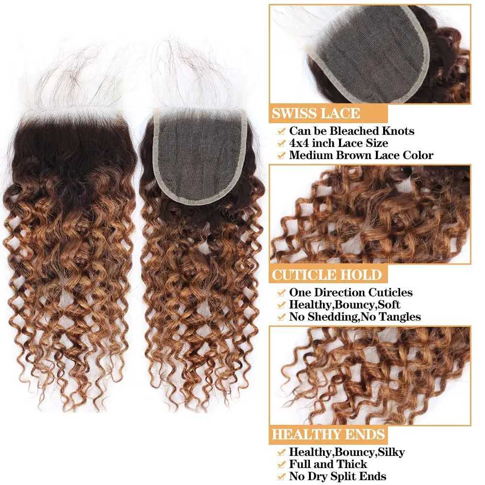 Curly Bundles With Clo Human Hair 2 Tone T4/30 Ombre Human Hair Bundles With Clo Brazilian Remy Human Hair ExtensionsXJ250120