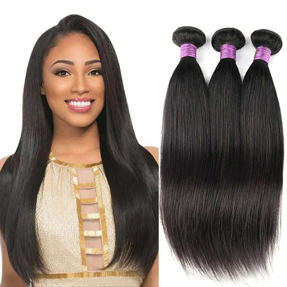 Brazilian Virgin Natural Hair Straight Bundles Weaves 4x4 Lace Clo Straight Human Hair 3 Bundles with Clo Fast DeliveryXJ250120
