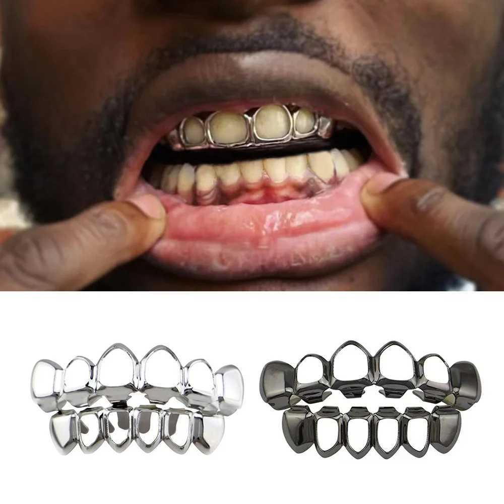 RACHELZ Hip Hop Gold Plated Teeth Grillz Fashion Top Bottom Hollow Tooth Cap Dental Grills For Men Women Jewelry Party GiftXJ250114