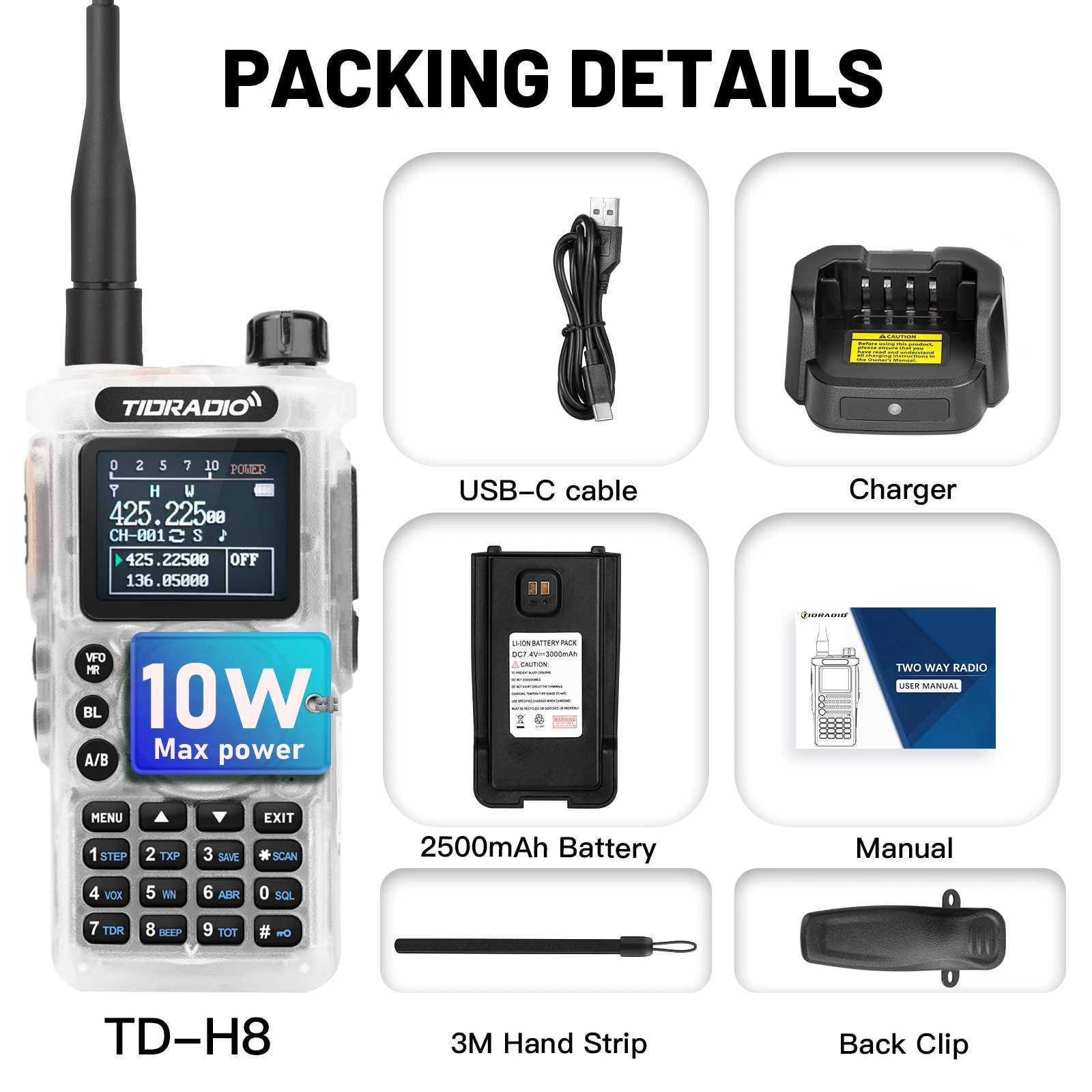 Top 2nd Gen TIDRADIO TD-H8 10W Professional Walkie Talkie Portable Long Range Radio Phone Wireless Programmable Search Repeaters X2501291