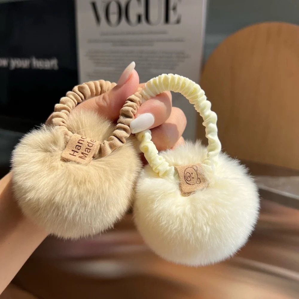 Hair Rope Real Rabbit Fur Ball Elastic Bands Woman y Genuine Rubber Band Ring Accessories Fluffy Ties Girls 250118