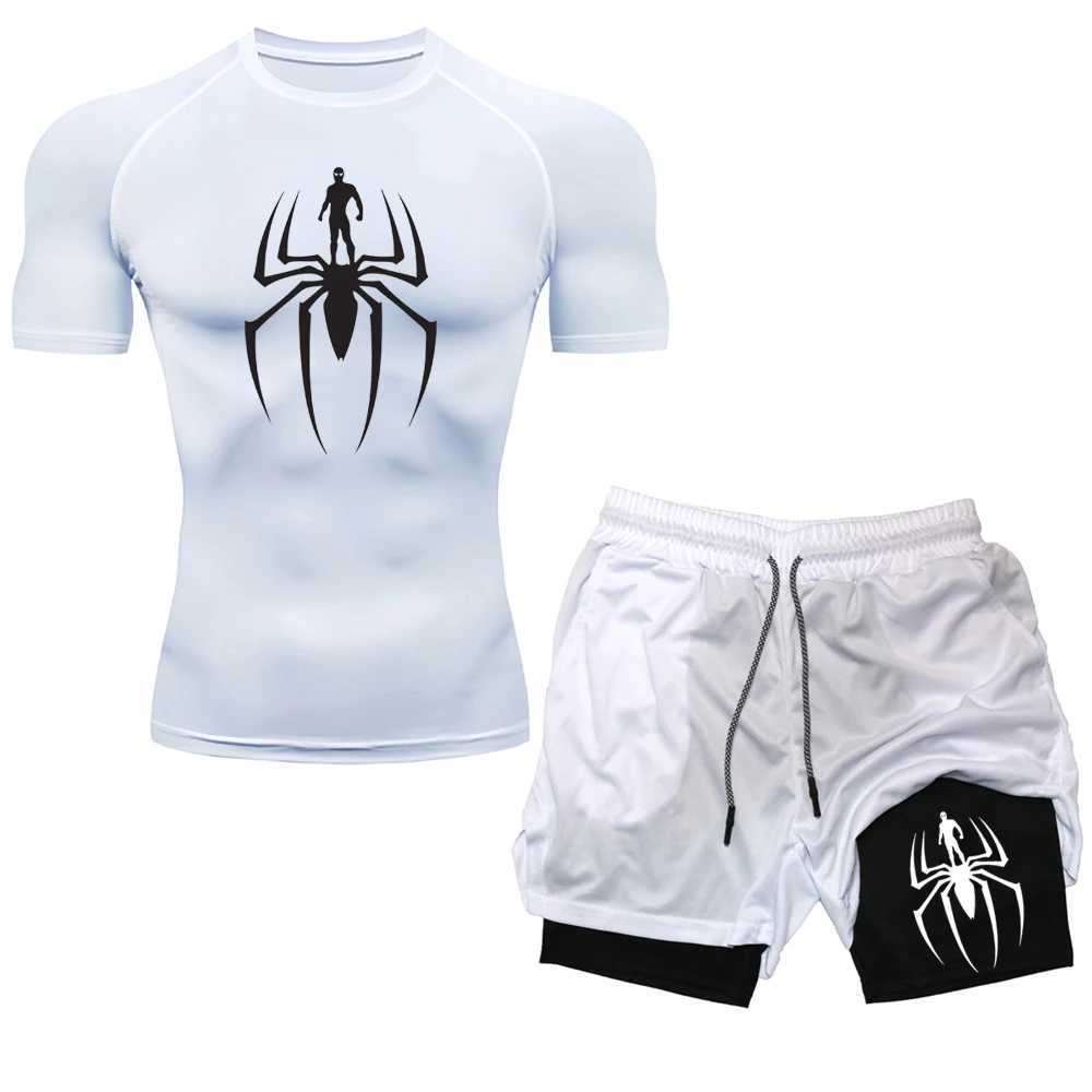Mens Compression Training Sportswear Sports Fitness Quick-drying Tight Short-sleeved Anime Double-layer Shorts Summer Suit S-3XL X250129