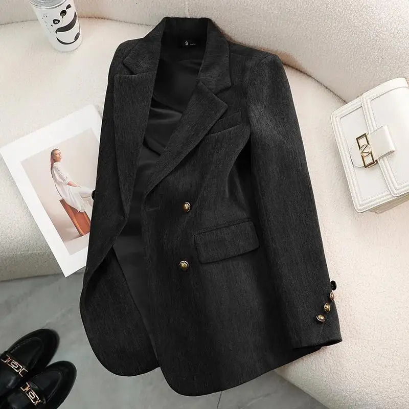 Autumn Winter Thick Blazer Jackets Woman Clothing Turn Down Collar Vintage Coats Outerwears Elegant Ladies Jaqueta Feminina 250106