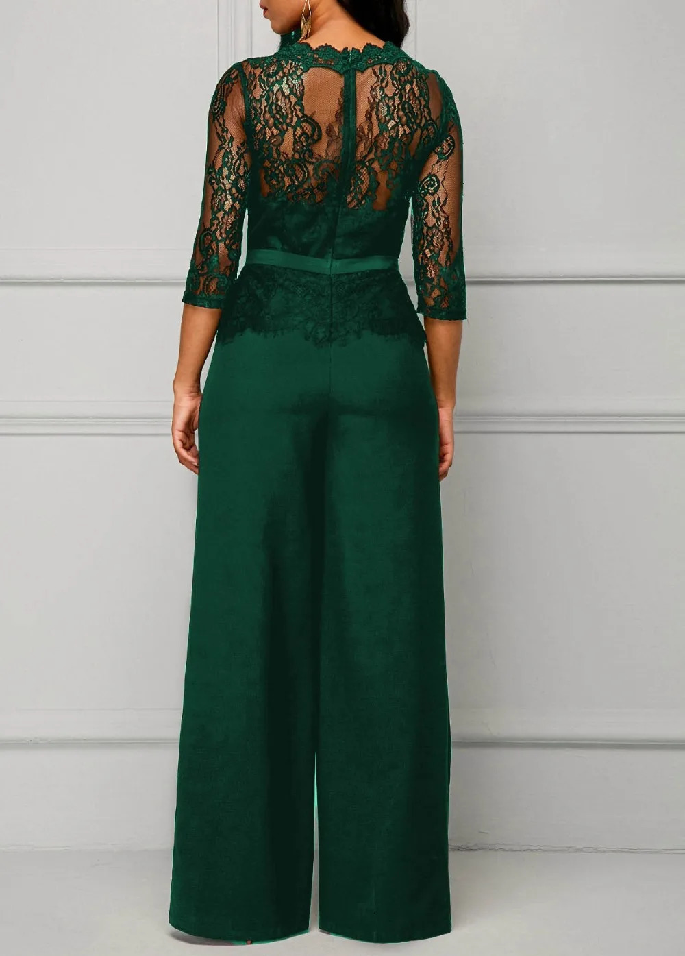 Elegant Sexy Jumpsuits Women Long Sleeve Lace Patchwork Jumpsuit Loose Trousers Wide Leg Pants Rompers Holiday Black Overalls 250109