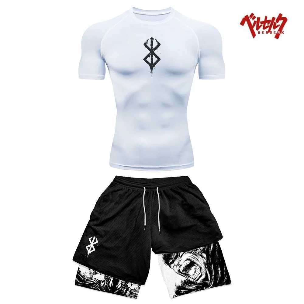 Anime Berserk Compression Set Fitness Suit for Men Quick Dry Compression Shirt+Gym Shorts Running Workout Summer Sportswear X2501291