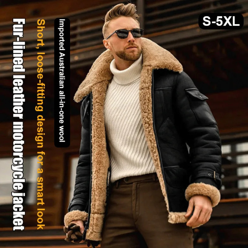 Mens fur allinone jacket midlength coat thickened leather autumn and winter mens coat fur midlength thickened jacket 250120