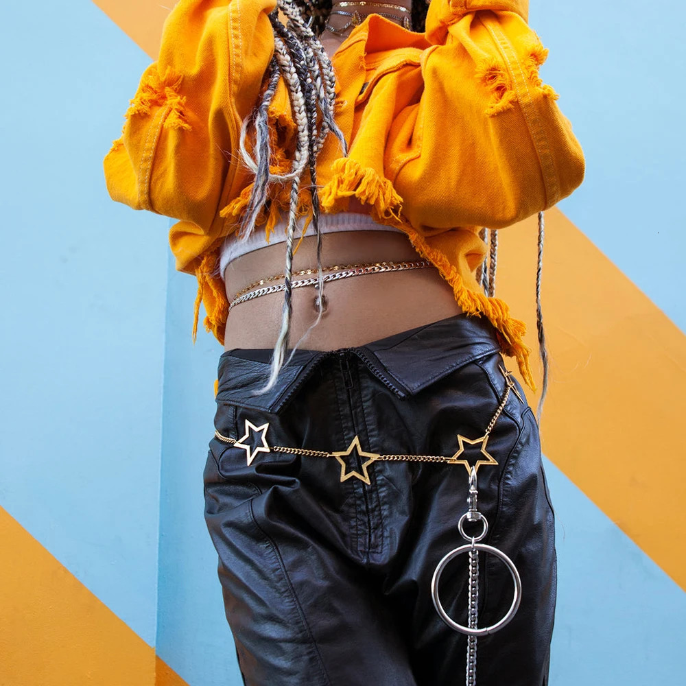 Stonefans Hollow Metal Star Belt Chain Y2k Girl Jeans Accessories Party Fashion Hip-hop Geometric Waist Chain Clothing Jewelry 250117