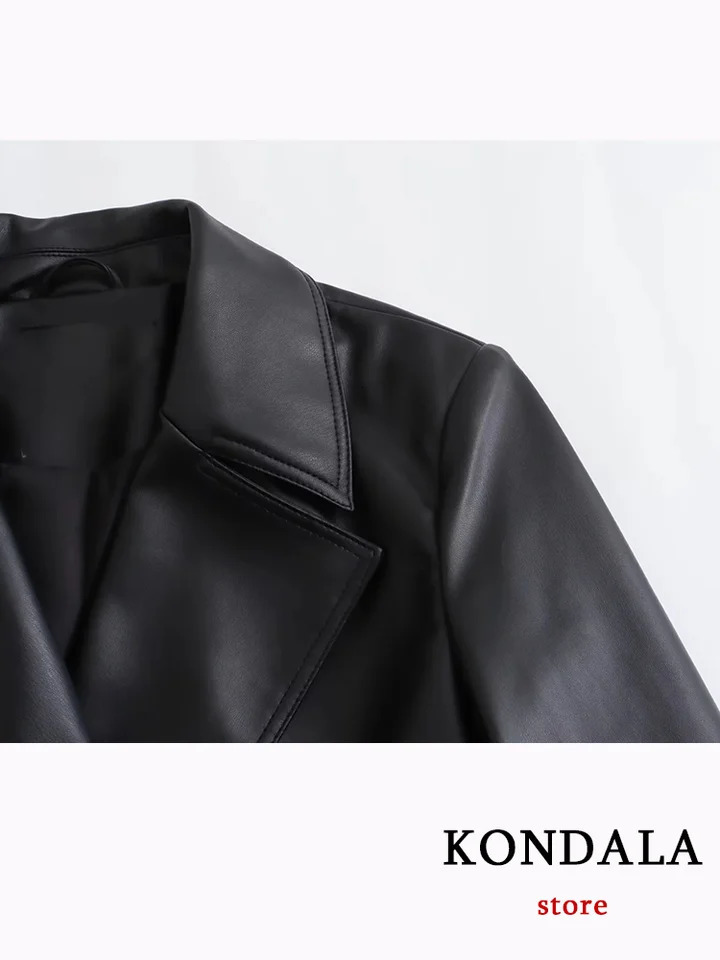 KONDALA Vintage Chic Women Leather Jackets Solid Belt ONeck Warm Coats Fashion Autumn Winter Female Outwears 250120