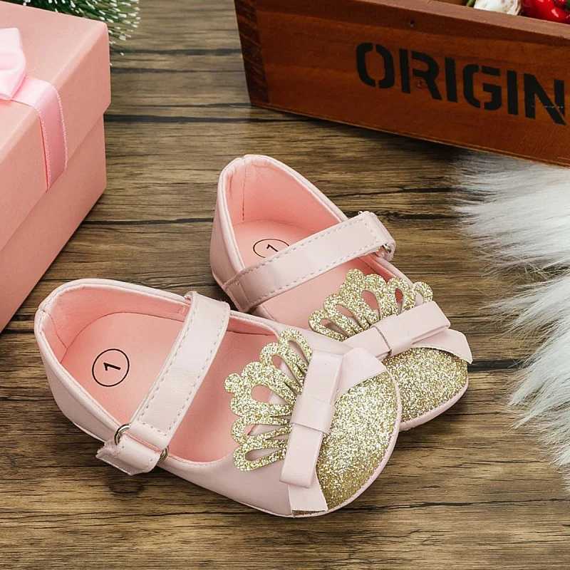 0-18M Newborn Baby Girls Shoes Infant Toddler Sequined Crown Bling Princess Non-slip Rubber Bottom Soft Sole Flat Firstwalkers X250129