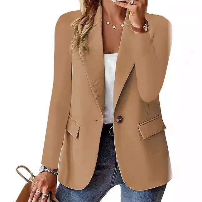 Womens Spring Winter Down Full Long Sleeve Coat Autumn Blazer Button Outwear Suit Cardigan Female 250109