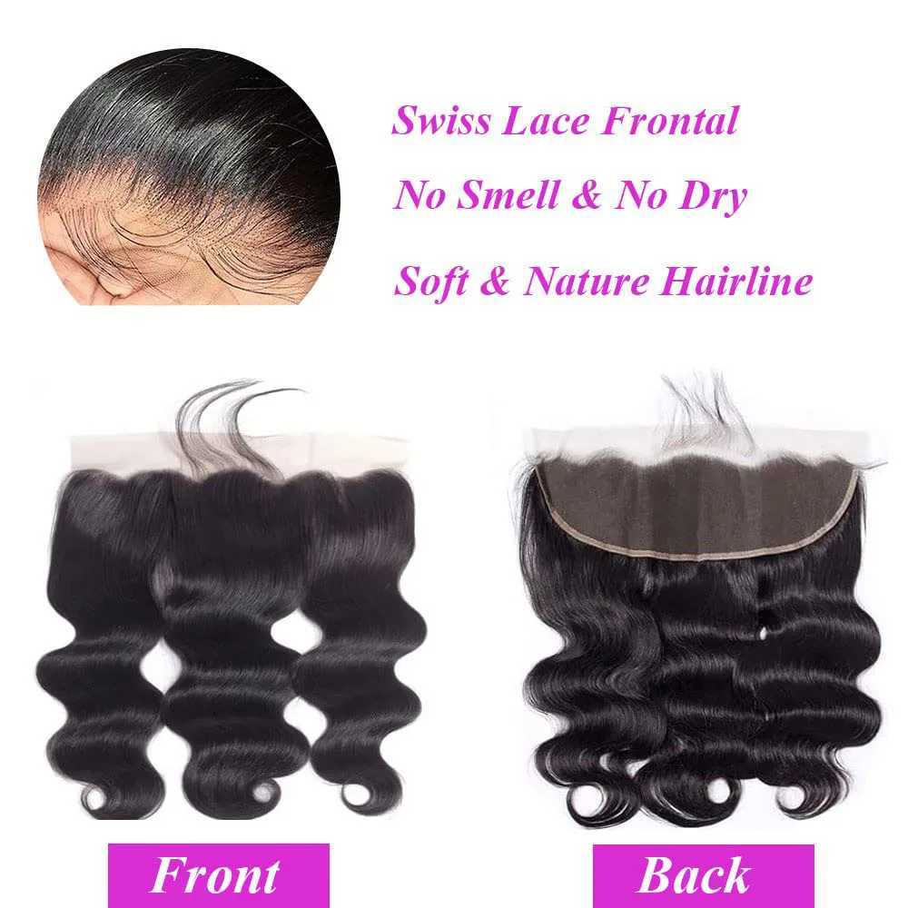 Body Wave Bundles Human Hair with 13x4 HD Lace Frontal 100% Unprcessed Remy Hair Bundles Brazilian Weave 3 Bundles With CloXJ250120