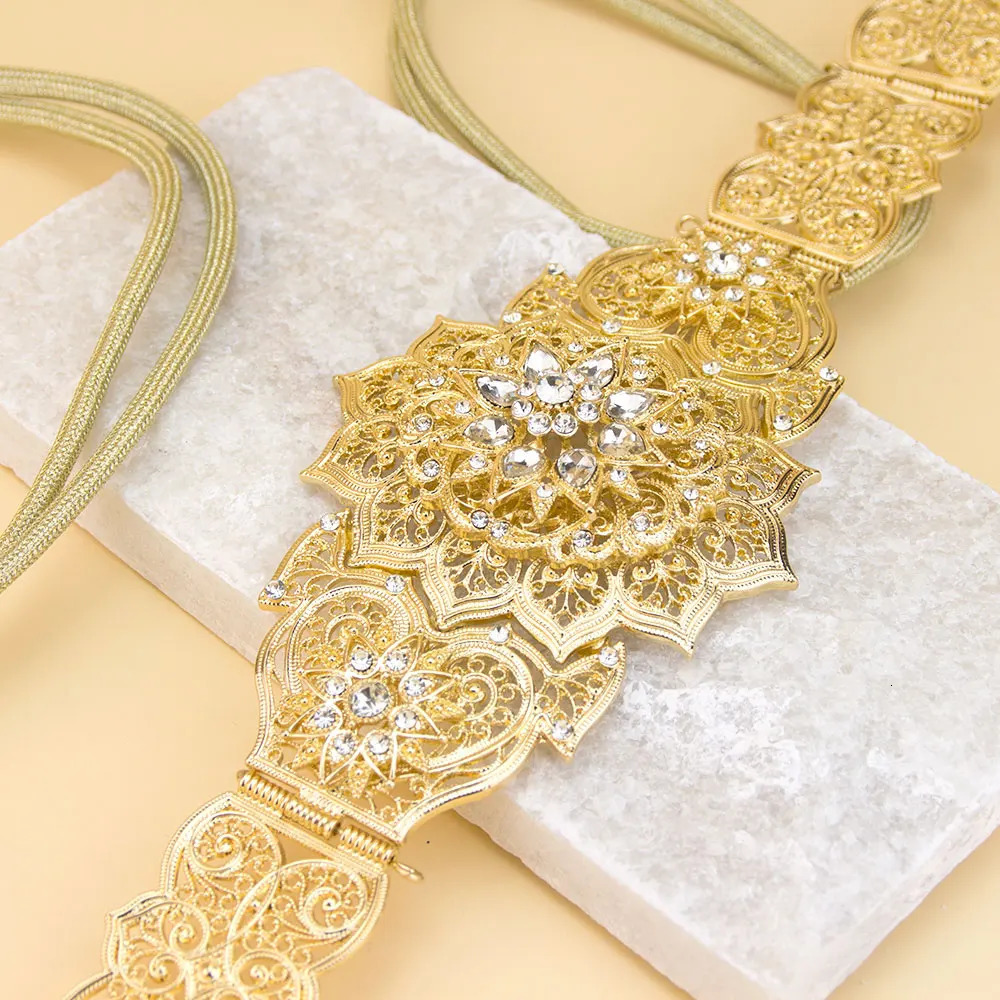 Sunspicems Chic Moroccan Caftan Belt Hand Rope Tassels Waist Chain For Women Gold Color Crystal Waistband Adjustable Length 250121