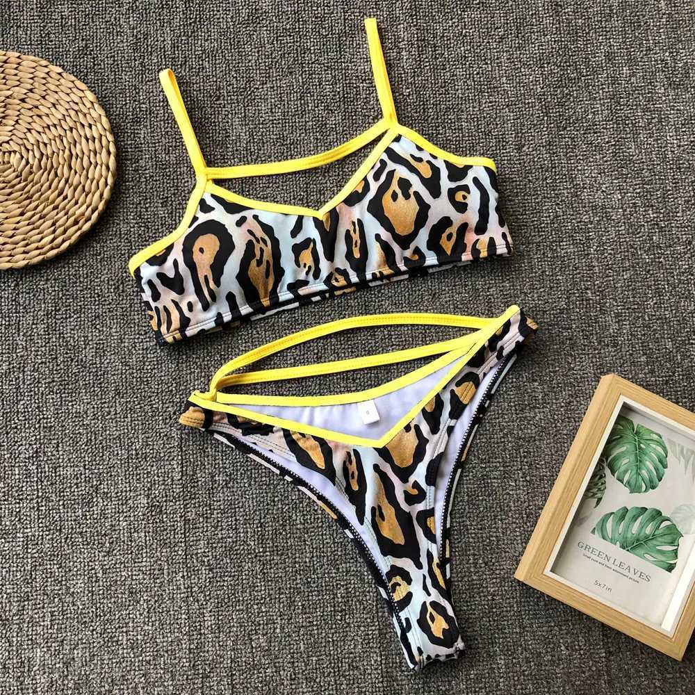 4 Colors Sexy Bikini Women Swimwear Swimsuit Hollow High Waist Solid Leopard Bikinis Set Bathing Suit Bikini Fe Push Up 2024XJ250120