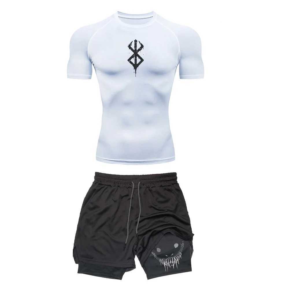 Sacrifice Anime Compression Sportswear Set Fitness Suit for Men Quick Dry Manga Compression Shirt+Gym Shorts 2PCS Running Workou X250129