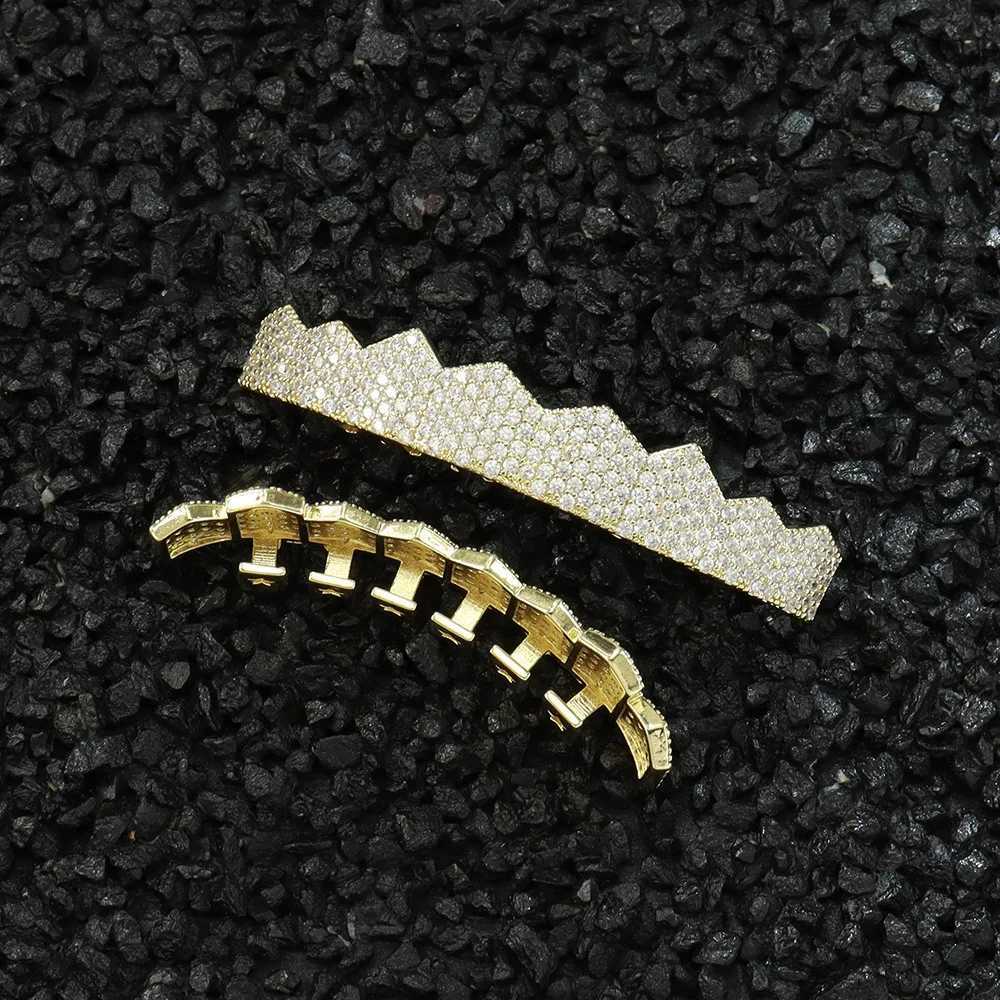 1set Hip Hop Full Iced Out Long Teeth Grillz Gold Plated Dental Grills Rock Tooth Grillz Caps Crystal Teeth Caps Halloween GiftXJ250114