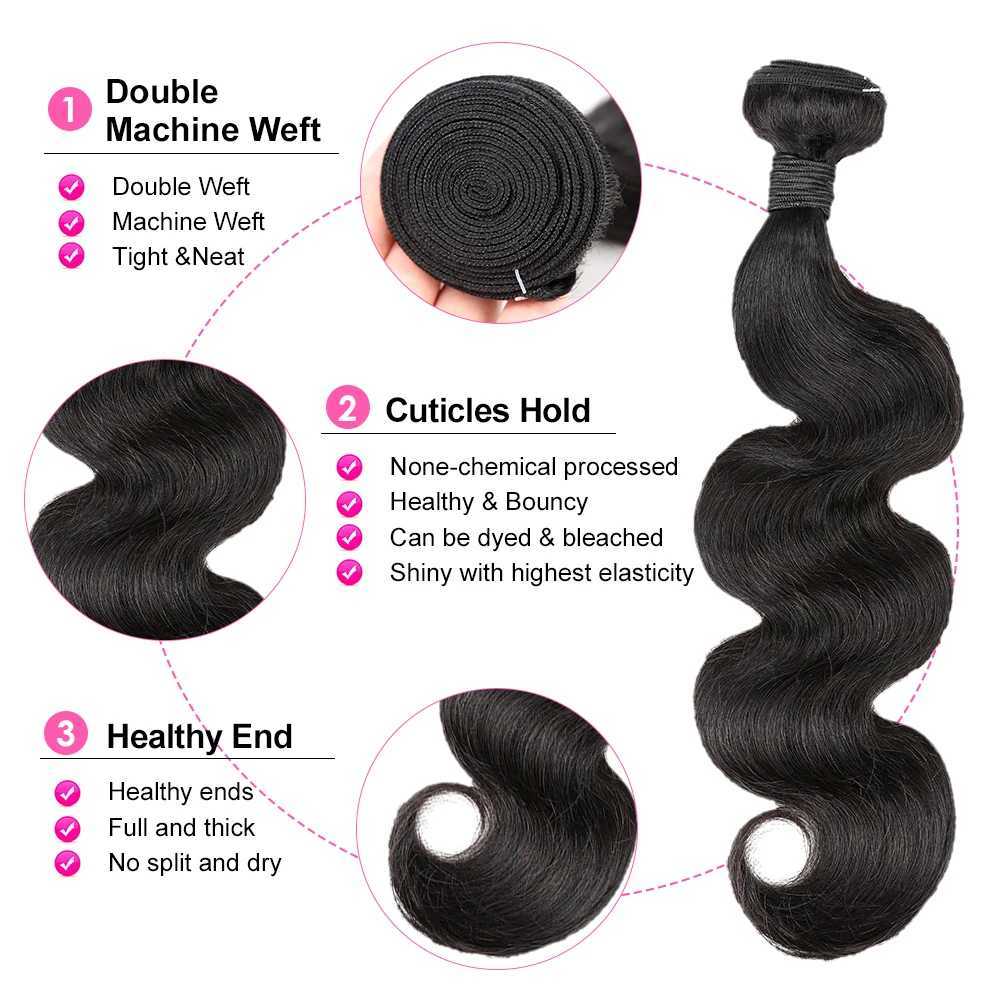 Aircabin Body Wave Bundles With Clo Remy Human Hair Weave Bundles 100% Real Hair Extension 3/4 Bundles With 4x4 Lace CloXJ250120