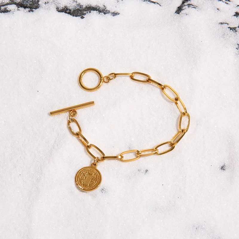 Stainless Steel San Benito Medal Bracelets For Wen Gold/Silver Color Metal Saint St Beict Bracelet Toggle Bracelet X250129