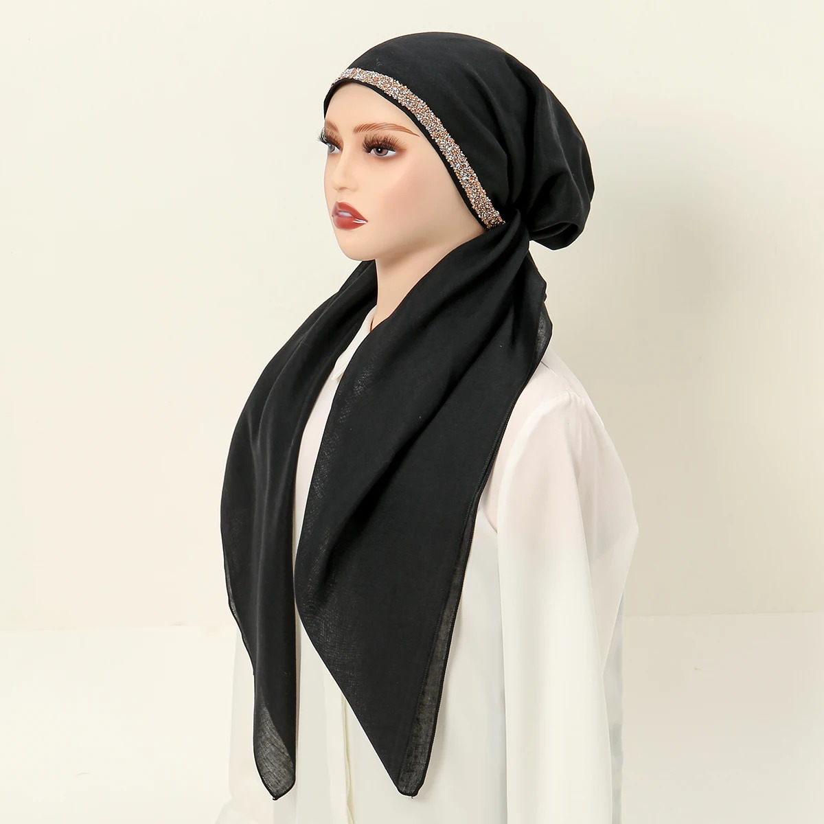 Shiny Rhinestone Instant Hijab Scarf for Women Muslim Turban Thin Breathable Polyster Headband Elastic Sleep Cap Wraps 250121