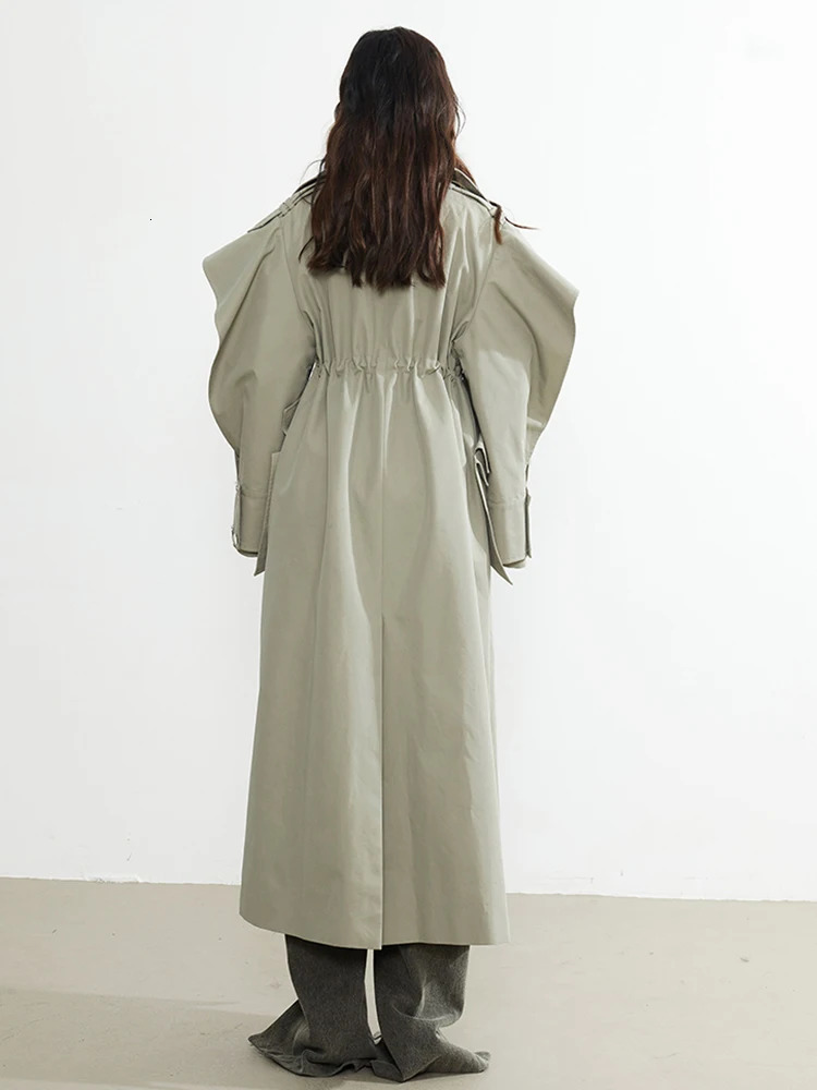 PlusizeShe Spring Autumn Long Elegant Chic Trench Coat for Women with Drawstring Waist Double Breasted er Clothes 250118