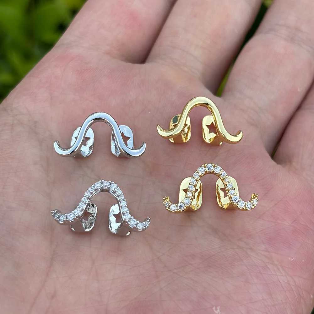RACHELZ Gold Silver Color Curved Waves Teeth Grillz Punk S Shape Full CZ Stone Tooth Caps For Women Men Couple Jewelry GiftXJ250114
