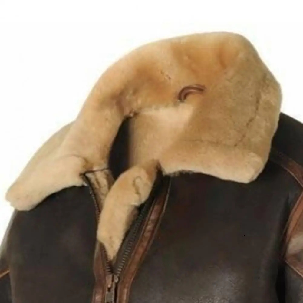 Autumn Winter Men Coat Plush Zipper Closure Long Sleeve Turndown Collar Jackets Faux Leather Coldproof Outwear For Daily Wear 250120