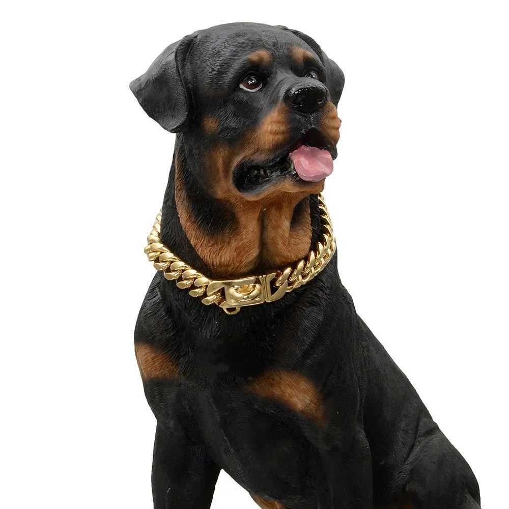 Strong Metal Dog Cuban Chain Collar Stainless Steel Pet Collar For Large Dogs Pitbull Bulldog Silver Gold Show Collar X250129