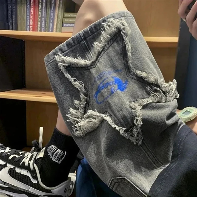 MEXZT S-3XL Streetwear Denim Shorts Women Y2K Oversized Pentagram Embroidery Short Jeans Harajuku Baggy Wide Leg Short Pants 250116