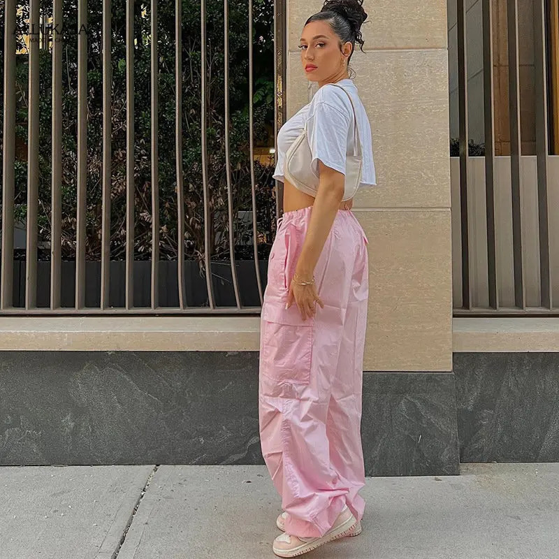 Y2K Clothing Oversized Plus Size Low Waist Parachute Loose Baggy Sweatpants Trousers Women Jogger Cargo Pants Streetwear Outfits 250122