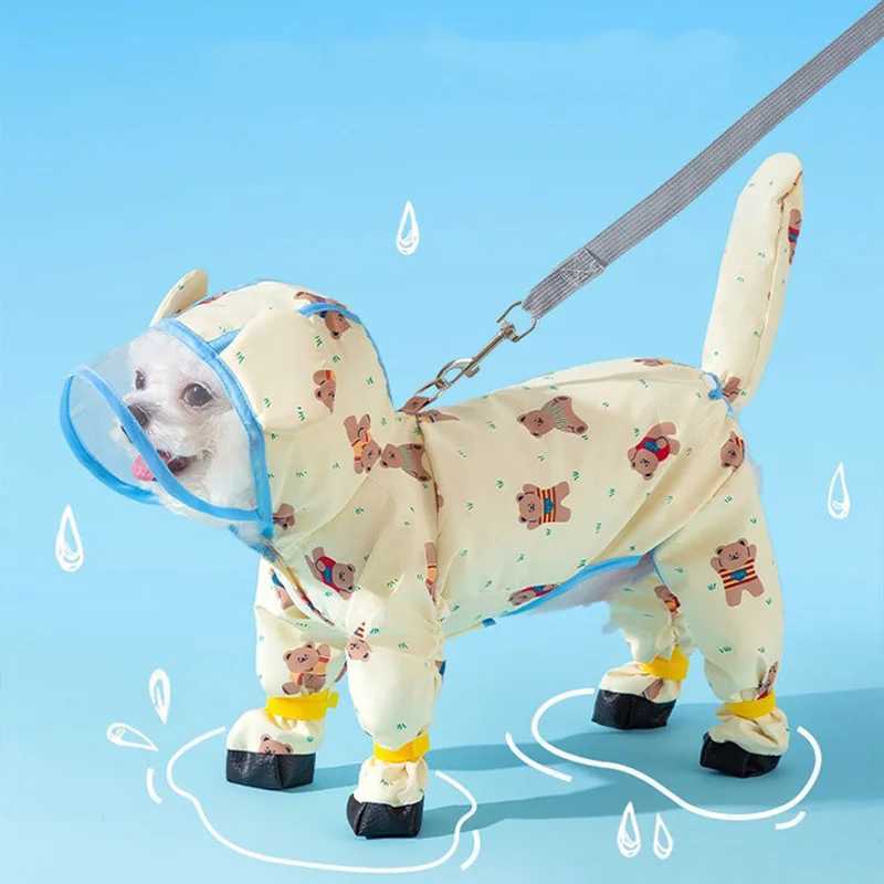Puppy Waterproof Clothes Full Print Bear Pet Raincoat Four Legs All Inclusive Towing Poncho Teddy Outdoor ClothesXJ250121