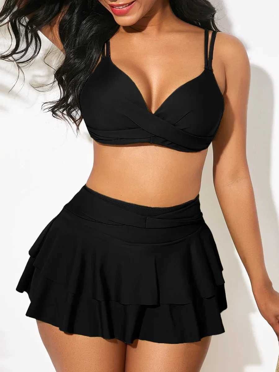 Printed Swimsuit Dress 2024 Push Up Bikini Women High Waist Swimwear Fe Padded Bather Bathing Suit Swimming Beachwear SummerXJ250120