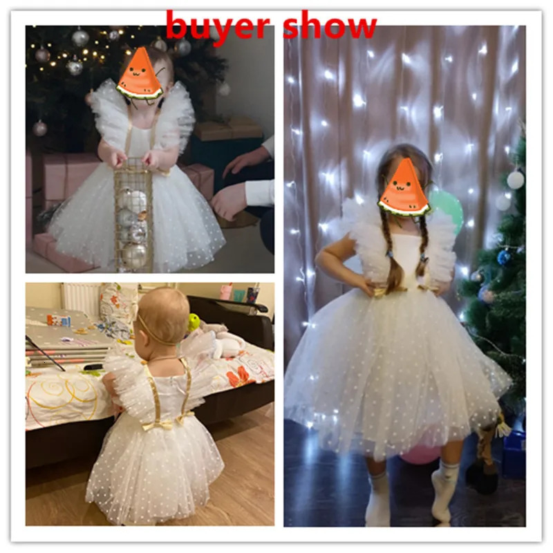 Ruffles Polka Dots Baby Girl Dresses for 1-5Y Toddler Kids Birthday Wedding Party Princess Dress Infant White Baptism Vestidos 250120