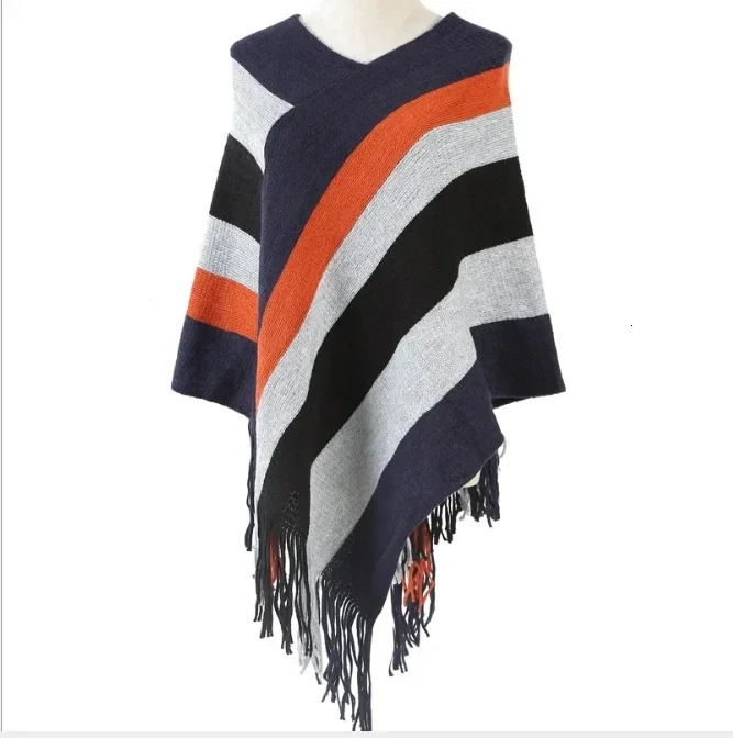 Autumn Winter Knitted Pullover Cloak Shawl Womens Fashion Stripe European American Womens Scarf Girl Outdoor Pink 250121