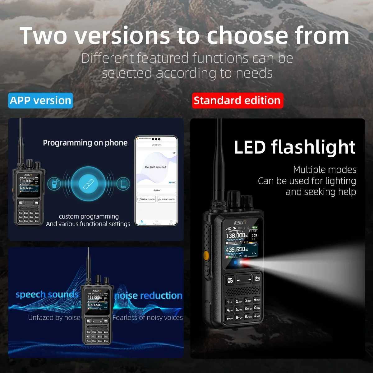 KSUN Walkie Talkie Long Range 10W Handheld Talkie-walkie Dual Band HAM Radio Flashlight Blue-tooth Programming 2 way Radio UV110 X250129