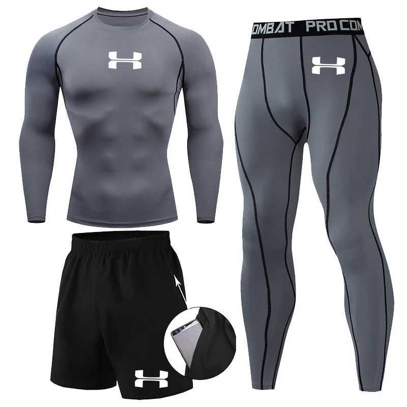 N-Print Rashguard Mens Sportswear Compression Suits Quick Dry Gym Fitness Running Tracksuits Mens T Shirts+Shorts 3 Pieces Sets X250129