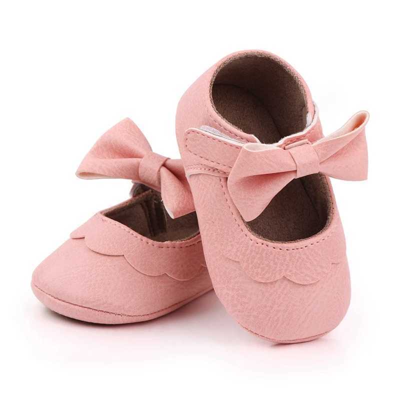 0-18M Baby Infant Girls Flat Shoes Bow Knot Solid First Walker Soft Sole Newborn Infant Toddler Girls Leather Princess Shoes X250129