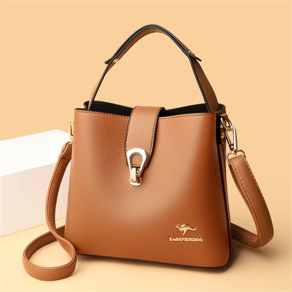 3 Layers Quality Soft Leather Handbag For Women High Capacity Designer Ladies Shoulder Messenger Bags Sac 2025