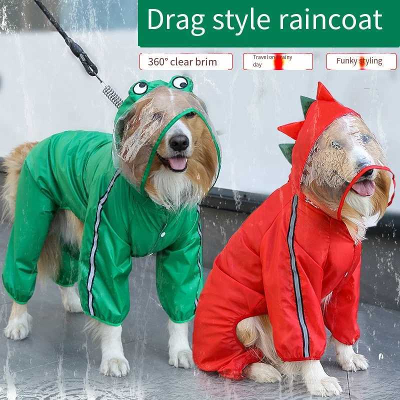 Dog Raincoat Waterproof Dogface Large Dog Rain Coat Jacket Reflective Adjustable Pet Dog Raincoat with Hood Pet SuppliesXJ250121