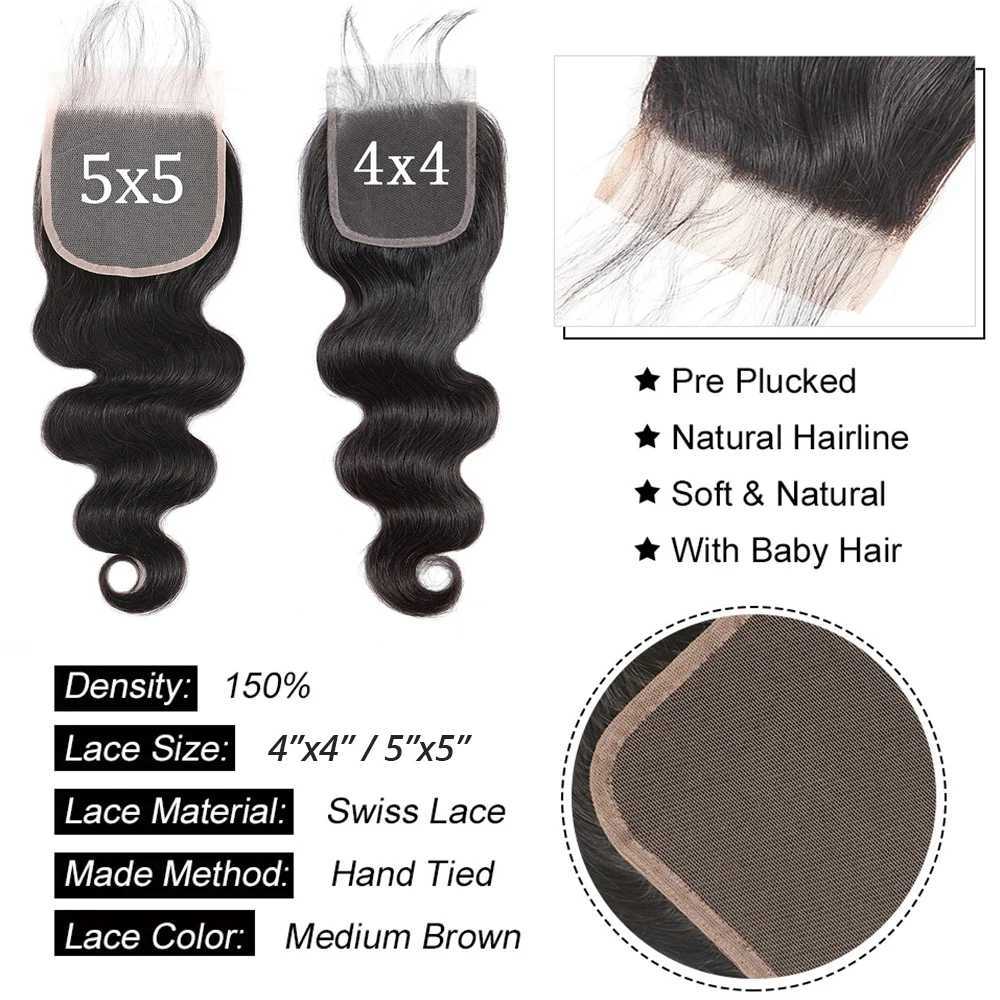 Body Wave Bundles With Clo Brazilian Human Hair Weave Bundles With 4x4 5x5 Lace Clo Hair Extension 3/4 Bundles RemyXJ250120