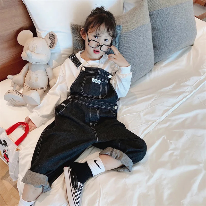 Children Denim Kids Overalls Black Boys and Girls Casual Pants 38T Toddler Girl Jumpsuit Baby Trousers 250117
