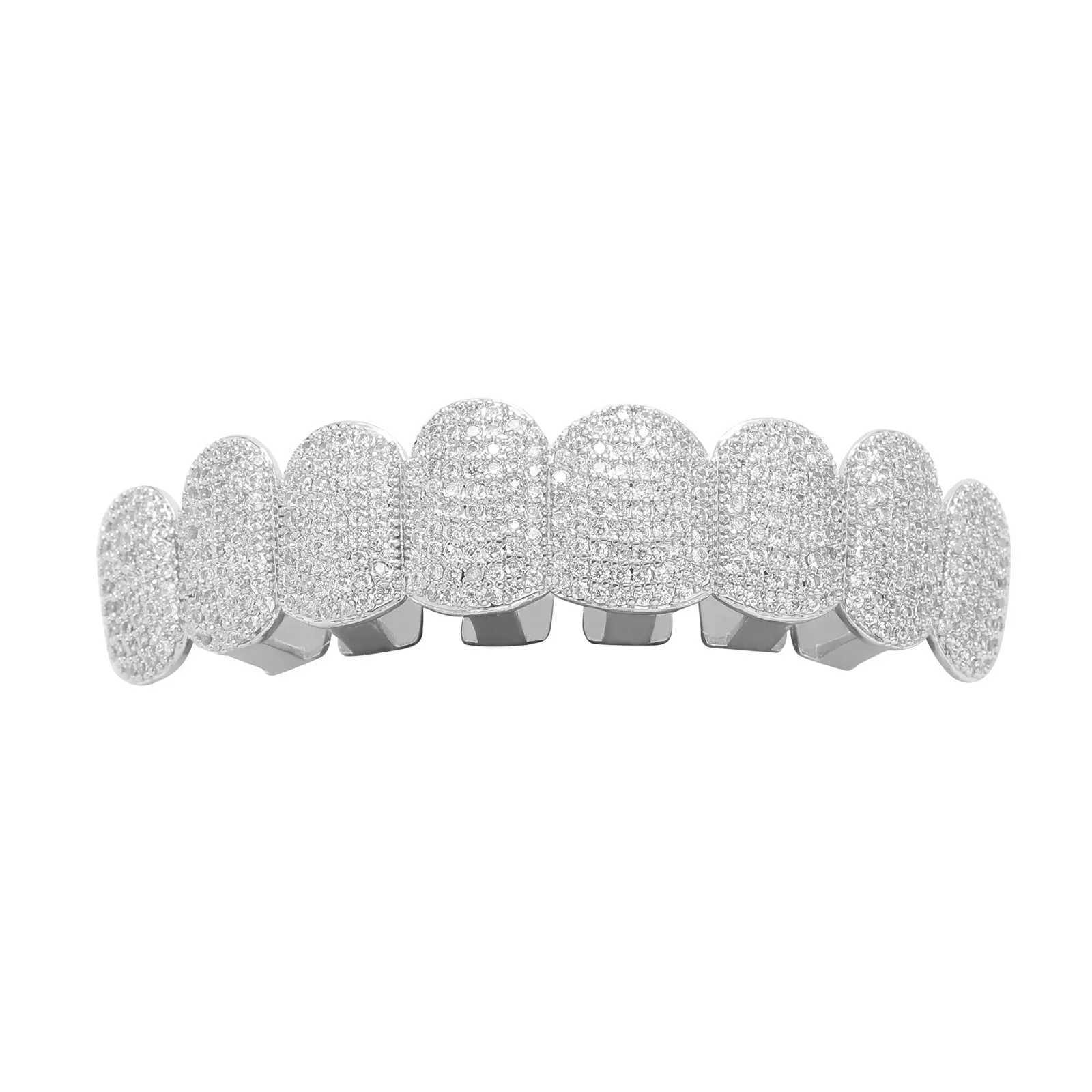 Full CZ Teeth Grillz Caps Cubic Zircon Iced Out Micro Pave Top Bottom Charm Grills Set For Men Women Hip Hop JewelryXJ250114