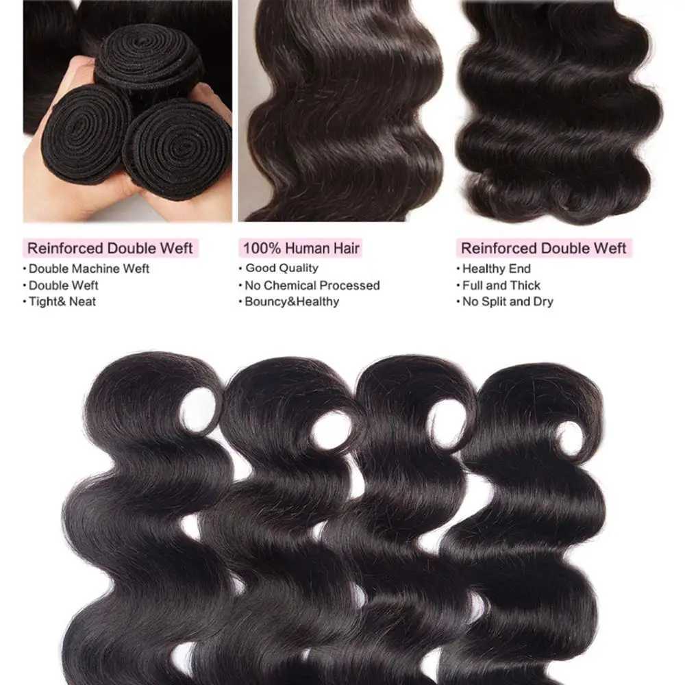 Body Wave Bundles with Clo Brazilian Human Hair 3 Bundles with 4x4 HD Transparent Lace Clo Natural Color 3 Bundles HairXJ250120