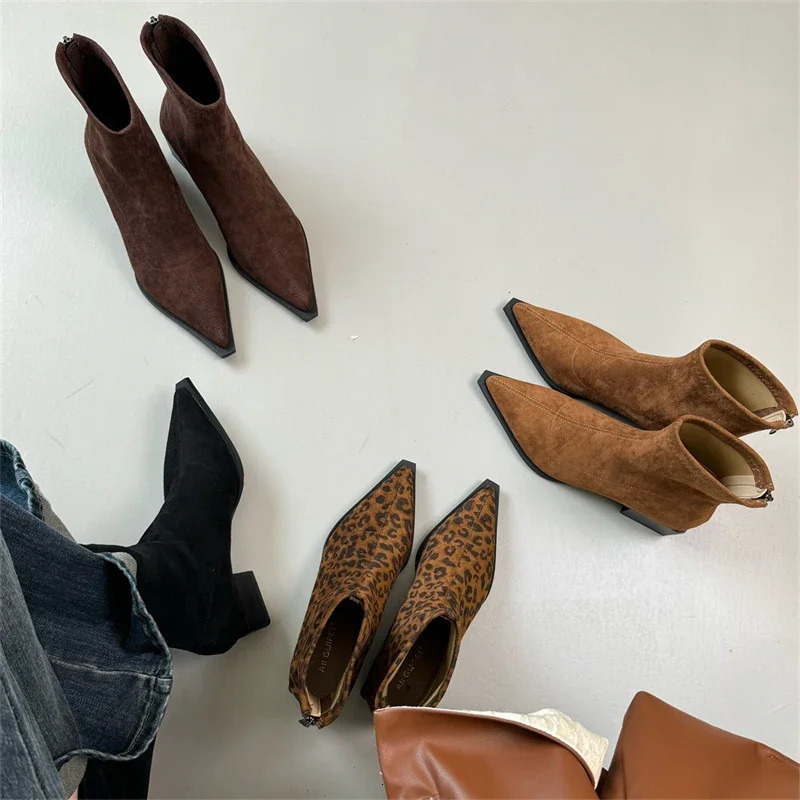 er Women Modern Ankle Boots Fashion Pointed Toe Short Booties Ladies Casual Thick Heel Shoes 250122